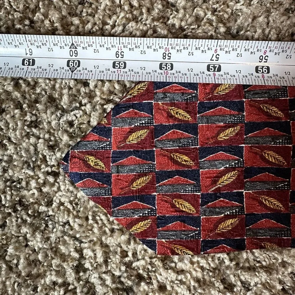 Ermenegildo Zegna Neck tie Floral Wheat Leaf Silk Made Italy Burgundy Blue‎